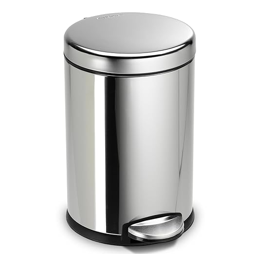 simplehuman 4.5 Liter / 1.2 Gallon Round Bathroom Step Trash Can, Polished by Simplehuman