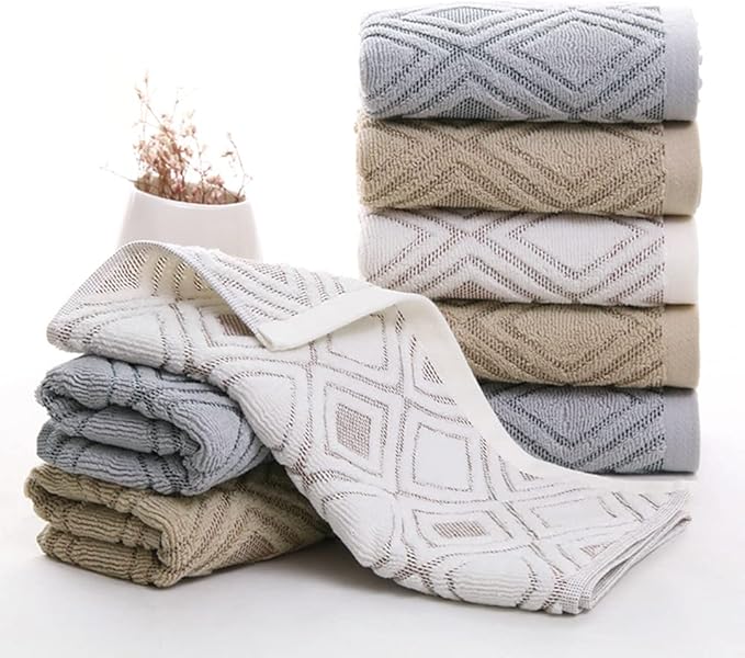 Pidada Hand Towels Set of 4 Diamond Pattern 100% Cotton Absorbent Soft - Image 3