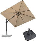 PURPLE LEAF 8.8' X 8.8' Right-left Tilt Patio Umbrella with Base Outdoor Cantilever Swivel Square Umbrella with Tilt Aluminum Offset Umbrella with 360-degree Rotation for Garden Deck Pool Patio Beige by PURPLELEAF