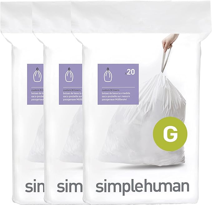 simplehuman Code G 60 Count, Dispenser Pack Custom Fit Liners, Drawstring Trash by Simplehuman