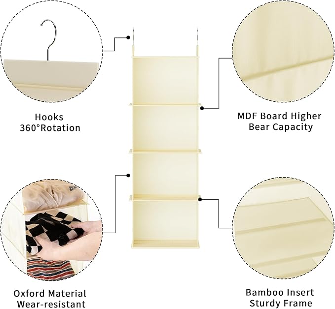 YOUDENOVA Hanging Closet Organizer, 4-Shelf Closet Hanging Shelves - Image 4