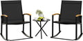 Shintenchi 3 Piece Outdoor Rocking Bistro Set, Textilene Fabric Small Patio Furniture Set, Front Porch Rocker Chairs Conversation Set with Table for Lawn, Garden, Balcony, Poolside (Black) by Shintenchi