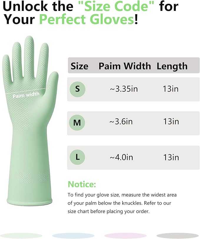 Rubber Cleaning Gloves for Dishwashing, 4 Pairs Reusable Kitchen Gloves for - Image 7