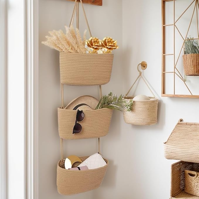 Over the Door Organizer, 3 Tier Hanging Wall Basket Storage - Image 3