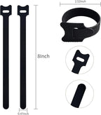 8 Inches Black Reusable Cable Ties, Cable Organizer, Cord Wrap and Hook Loop - Image 2