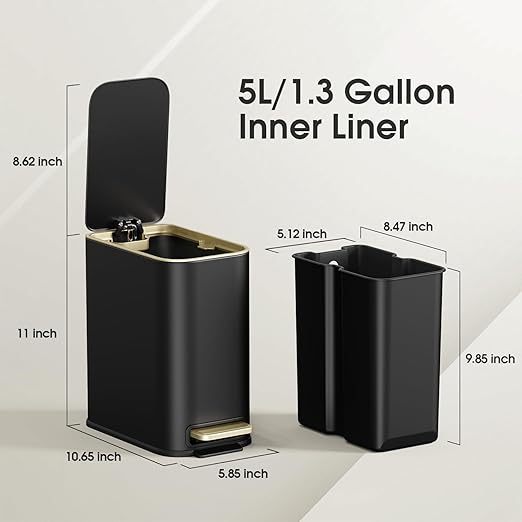 Small Bathroom Trash Can with Lid Soft Close, 5L / 1.3 Gallon Slim Garbage Can - Image 3