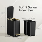 Small Bathroom Trash Can with Lid Soft Close, 5L / 1.3 Gallon Slim Garbage Can - Image 3