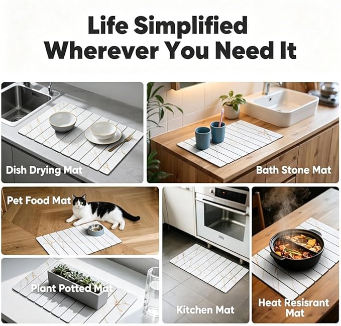 Stone Drying Mat for Kitchen Counter, Quick Diatomaceous Earth Mats for Dishes - Image 6