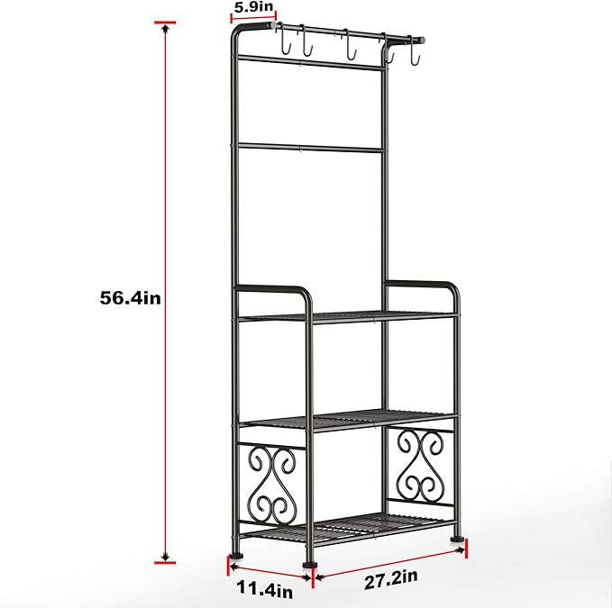 Plant Stand Indoor Outdoor Heavy Duty Metal - 56.4" Tall 3-Tier Shelf for Multiple Plants, Flowers, Rustproof Black Storage Rack for Patio, Balcony, Living Room, Garden, Includes Hooks&Adjustable Feet - Image 3