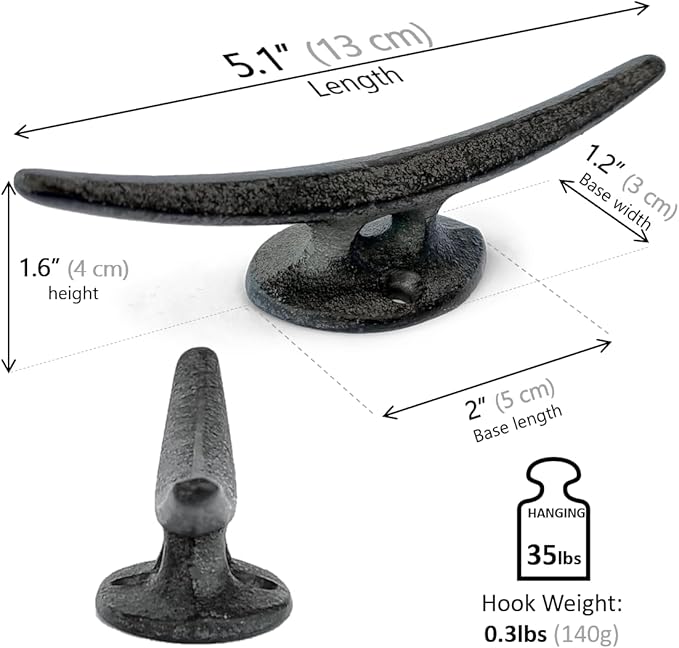 Ambipolar 5 Pack Decorative Cast Iron Heavy Duty Double Hooks, Wall Mounted - Image 2