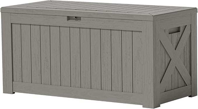 Patiowell 120 Gallon Large Deck Box, Outdoor Lockable Storage Box for Gardening Tools, Waterproof Deck Box for Patio Furniture, Light Brown by Patiowell
