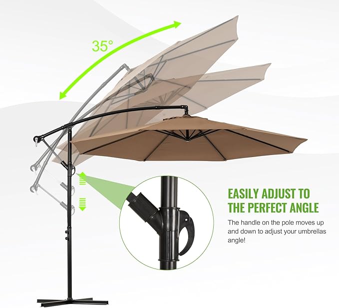 Backyard Expressions 10FT Cantilever Patio Umbrella – Outdoor Offset Hanging Umbrella with Smooth Crank, Tilt Adjustment & UV Protection – Heavy-Duty Steel Frame (Base Not Included) - Image 6