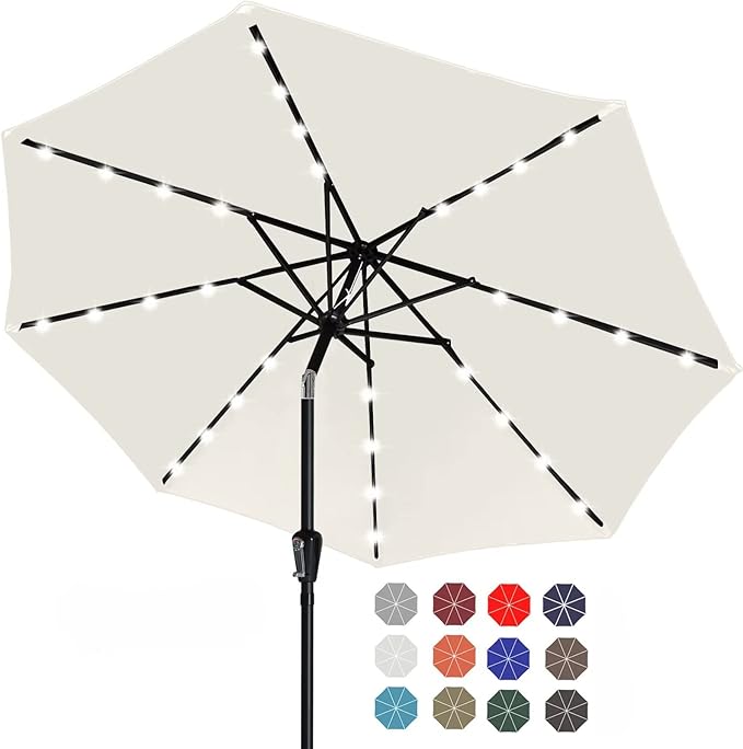 ABCCANOPY Durable Solar Led Patio Umbrellas with 32LED Lights 9FT (Light Beige) by ABCCANOPY
