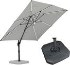 PURPLE LEAF 10 Feet Patio Umbrella with Base Outdoor Cantilever Solar Powered LED Square Umbrella Aluminum Offset Umbrella with 360-degree Rotation for Garden Deck Pool Patio White - Image 3