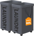 2 Pack Laundry Basket with Wheels, 90L Rolling Laundry Hamper with Wheels by Optish