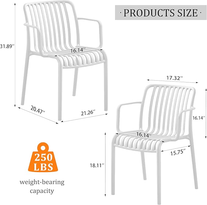 Patio Dining Chairs Set of 4, All-Weather Outdoor and Indoor Stackable Chairs with Curved Back, Waterproof for Patio, Deck, Porch, Backyard, Restaurant & Cafe Use, White - Image 2
