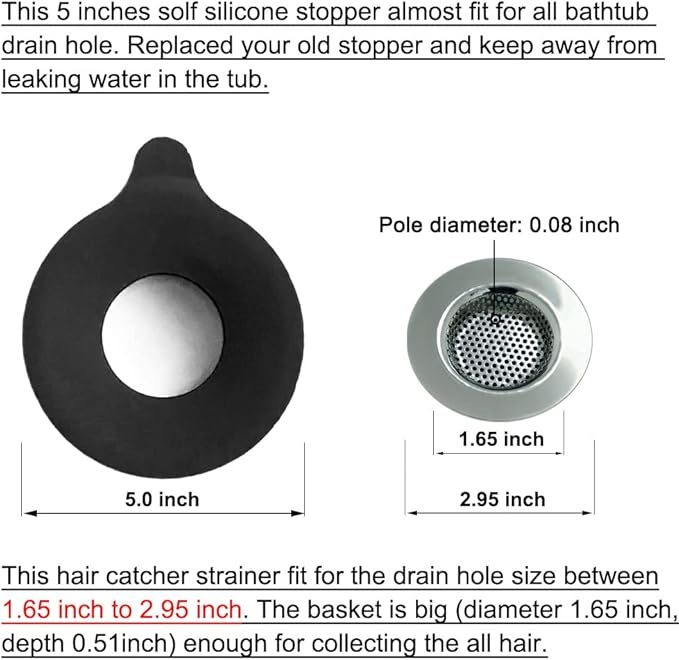 2PCS Bathtub Stopper Hair Catcher Kit, Bathtub Drain Strainer, Tub Stopper Plug - Image 3
