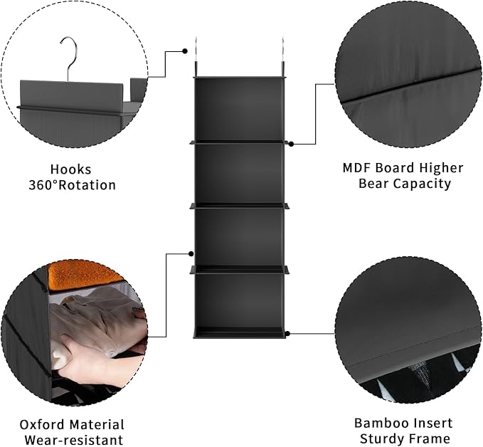 YOUDENOVA Hanging Closet Organizer, 4-Shelf Closet Hanging Shelves - Image 4