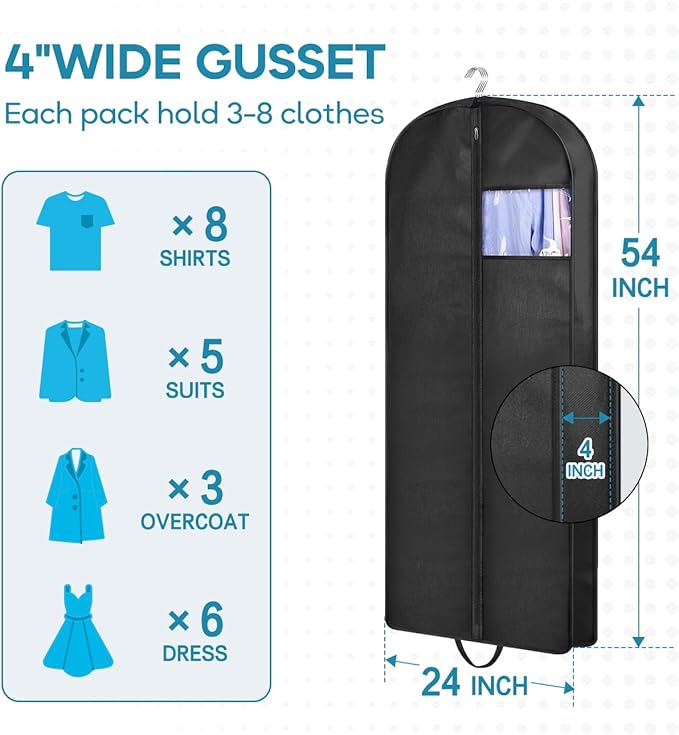 KIMBORA 54" Garment Bag for Travel, Gusseted Suit Bags for Men - Image 3