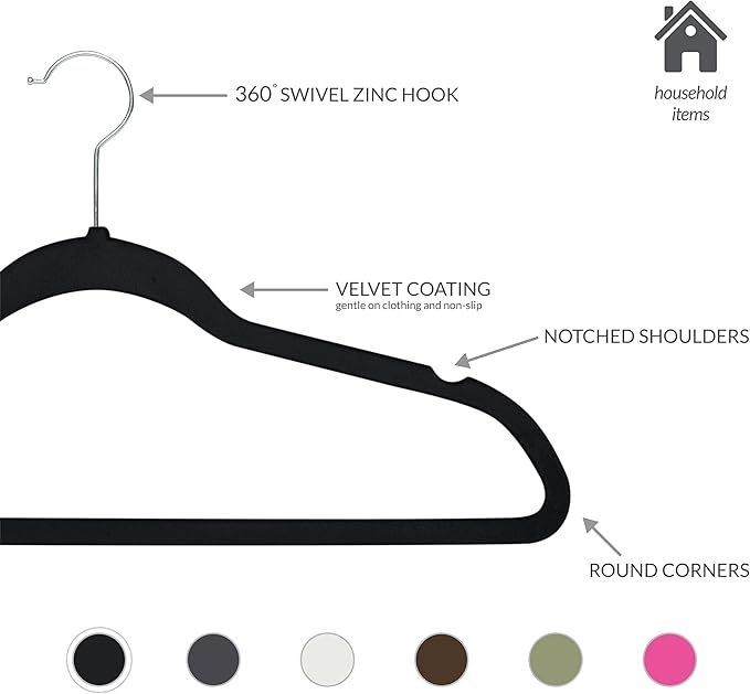 Simplify Slim Velvet Clothes Hangers | 25 Pack | Non-Slip | Shirts | Suit | - Image 3