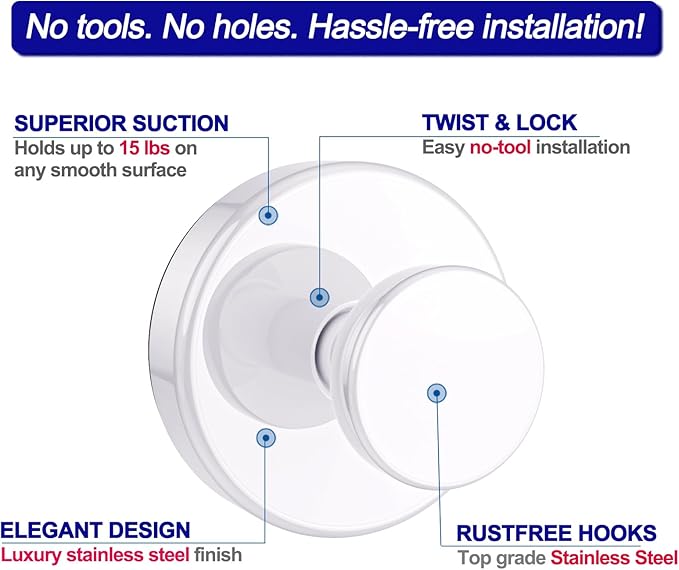 Suction Cup Hooks for Shower, Removable Towel Hooks for Bathroom Window Glass - Image 3