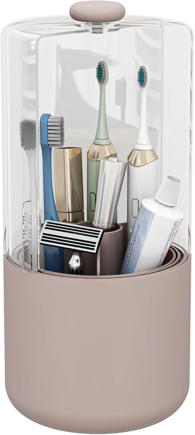 Toothbrush Holder with Cover 360 Rotating 4 Compartments Bathroom Toothpaste by YOOLENS