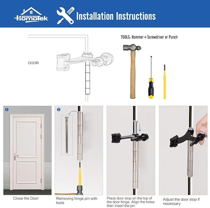 HOMOTEK 6 Pack Hinge Pin Antique Brass Door Stopper, Adjustable Deluxe Heavy - Image 4