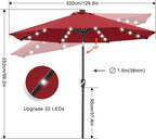 ABCCANOPY Durable Solar Led Patio Umbrellas with 32LED Lights 11FT (Wine Red) - Image 3