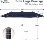 PHI VILLA 13ft Patio Umbrella with Solar-Powered 120 PCS LED Color-Changing Lights, Triple-Head Large Rectangle Umbrella Outdoor Patio for Table with Crank Lift,Navy Blue(No Base) - Image 6