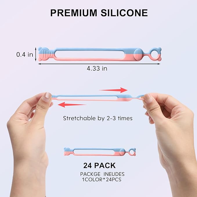 24 PCS Silicone Cable Ties Cord Organizer - Image 2