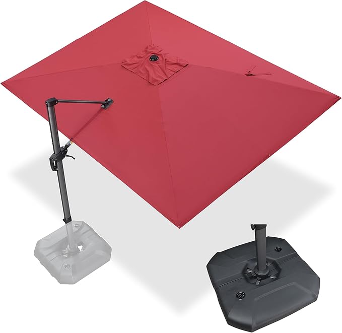 PURPLE LEAF 9' X 11.5' Square Cantilever Umbrella Patio Umbrella with Base Outdoor Umbrella Aluminum Offset with 360-degree Rotation for Garden Deck Pool Patio Terra by PURPLELEAF