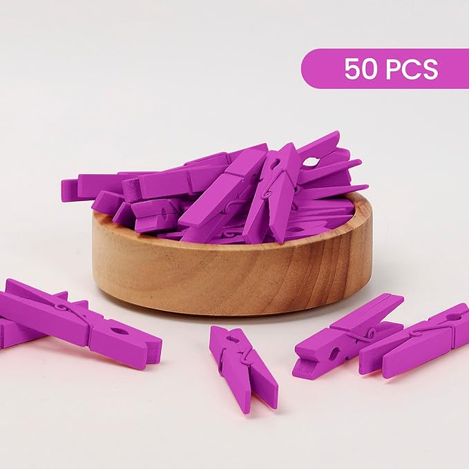 50PCS Colored Wooden Clothespins, 2.9inch Hot Pink Clothes Pins - Image 3