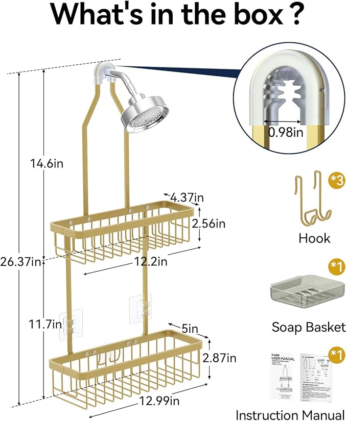 YASONIC Shower Caddy Hanging, Never Rust Shower Organizer Hanging, Aluminum - Image 2