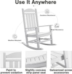 Devoko HDPE Rocking Chair Plastic Outdoor Indoor Patio Rocker Chair High Back All Weather Rocker for Patio Backyard Porch Garden (White) - Image 5
