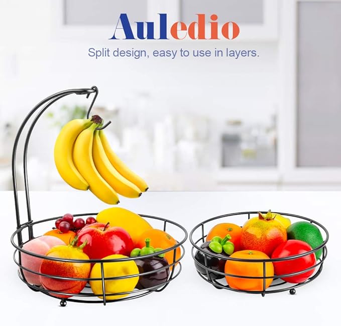 Auledio Iron 2-Tier Countertop Fruit Vegetables Basket Bowl Storage - Image 3