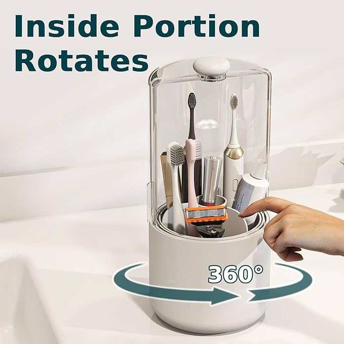 Toothbrush Holder with Cover 360 Rotating 4 Compartments Bathroom Toothpaste - Image 4