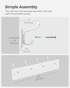 SONGMICS Wall-Mounted Coat Rack, Hook Rack, 4 Dual Metal Hooks, - Image 6