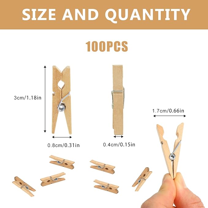 KIMOBER 1.18Inch Wooden Clothespins, Sturdy Natural Wooden Craft Peg Pins Clips - Image 2