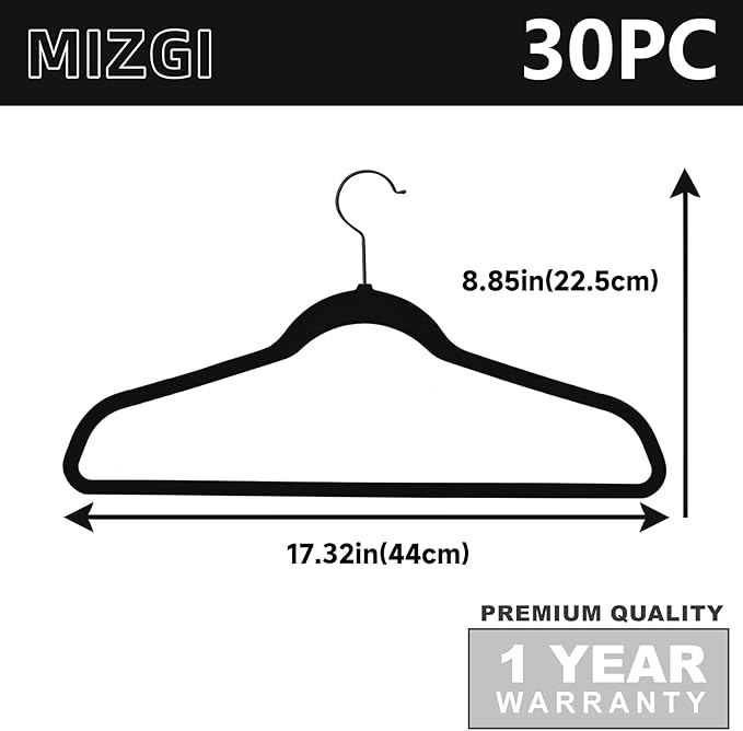 MIZGI All Black Velvet Hangers 30 Pack, Premium Flocked Clothes Non-Slip Felt - Image 6