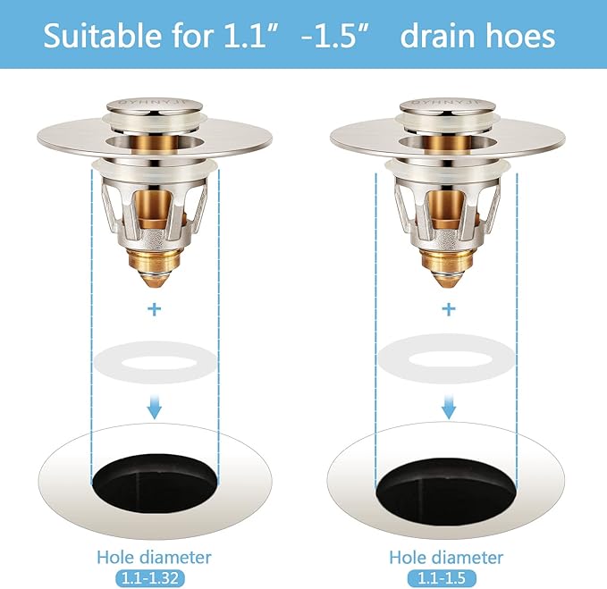 Bathroom Sink Stoppers Brushed Nickel – Pop Up Drain Stopper & Strainer - Image 3
