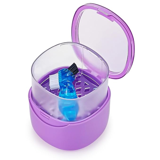 Purple Denture Cup Denture Bath Box Case by EZEELAI