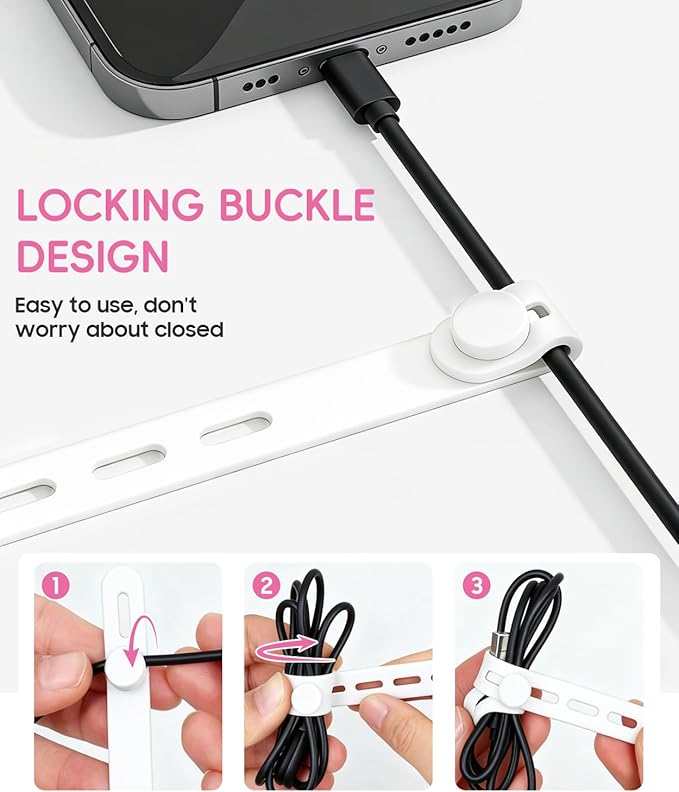 25Pack Silicone Cable Ties, Reusable Cord Organizer - Image 5