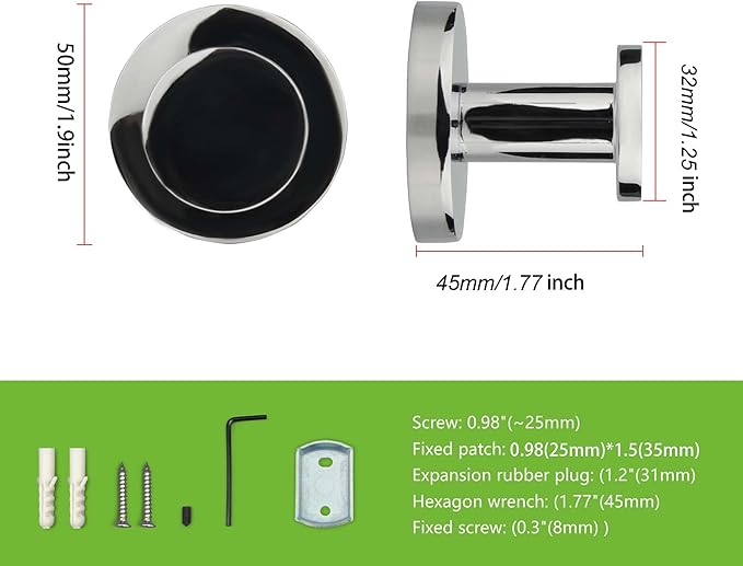 TUNNY 5 Pack Round Towel Hooks-Chrome Modern Coat Hooks Utility Shower Towel - Image 2