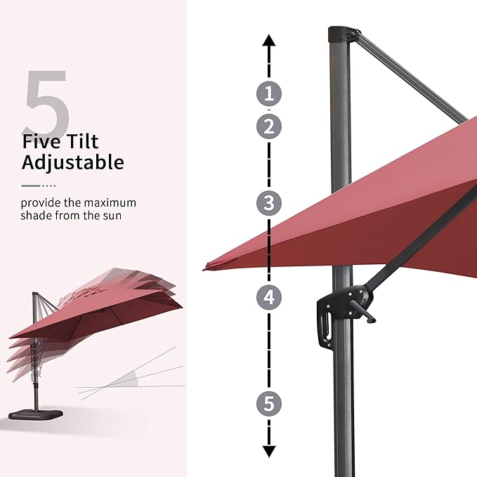 PURPLE LEAF 9' X 11.5' Square Cantilever Umbrella Patio Umbrella with Base Outdoor Umbrella Aluminum Offset with 360-degree Rotation for Garden Deck Pool Patio Terra - Image 4