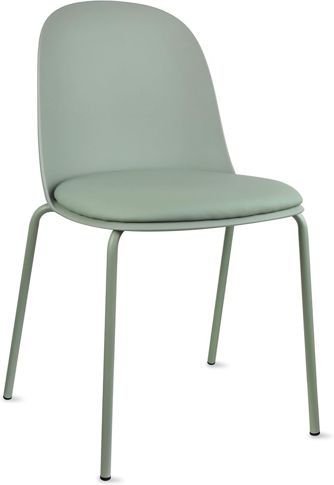 2xhome Modern Stackable Armless Dining Chair | Plastic Shell Seat with Metal Legs | Indoor or Outdoor Use | Home Kitchen Patio (1, Green, Padded Seat) by 2xhome