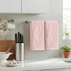 Artoid Mode 2 Pcs Pink 3D Diamond Grid Jacquard Hand Towels - Image 3
