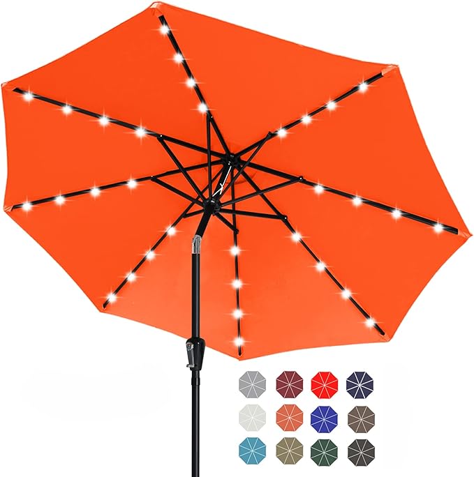ABCCANOPY Durable Solar Led Patio Umbrellas with 32LED Lights 9FT (Orange) by ABCCANOPY