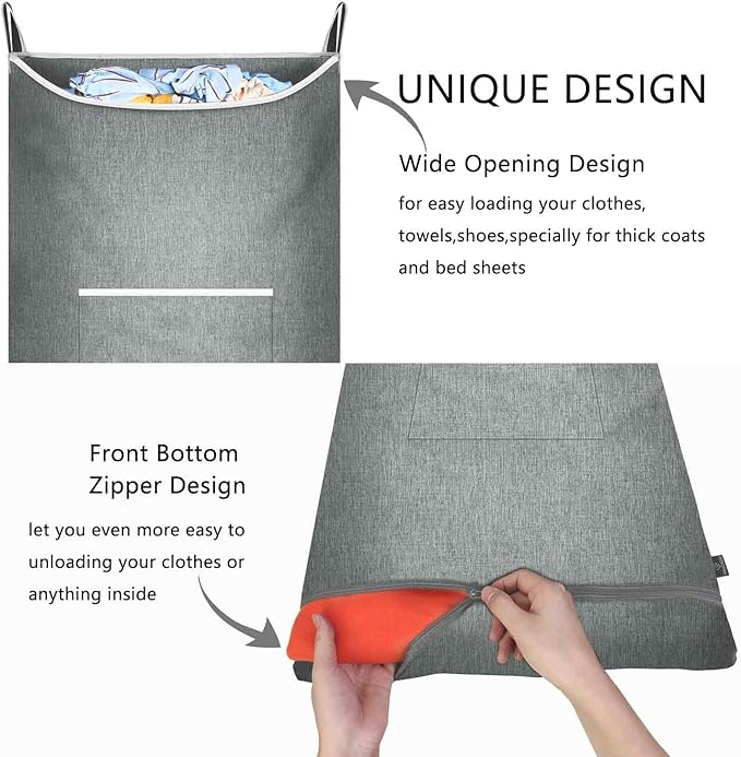 XL Hanging Laundry Hamper, Over the Door Laundry Hamper and Baskets, Wide - Image 8