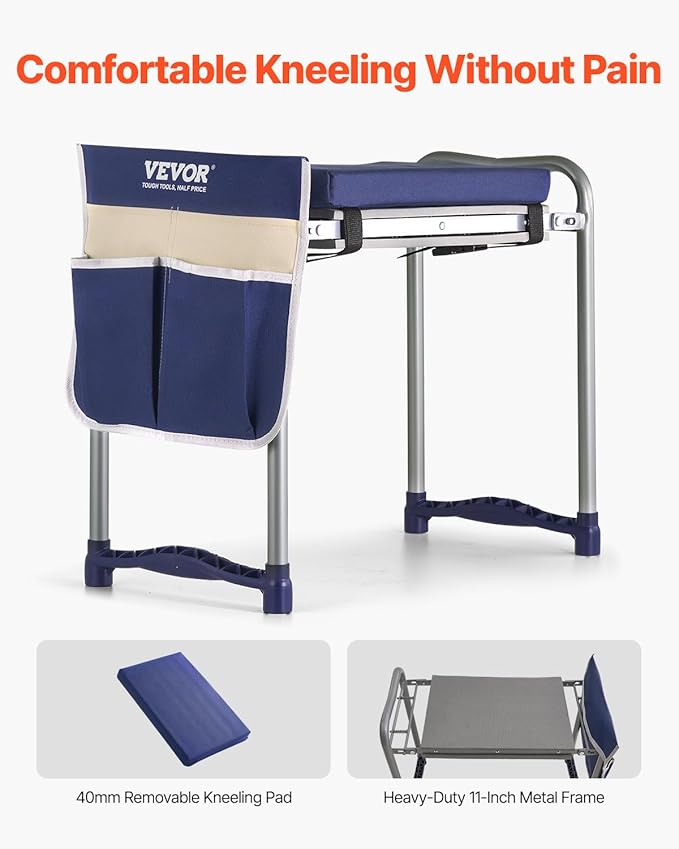 VEVOR Large Folding Garden Kneeler and Seat Heavy Duty, Widened 10" EVA Foam Pad, Portable Garden Stool with Tool Bags, Gardening Bench to Relieve Knee & Back Pain, Gifts for Seniors, Women, Parents - Image 4