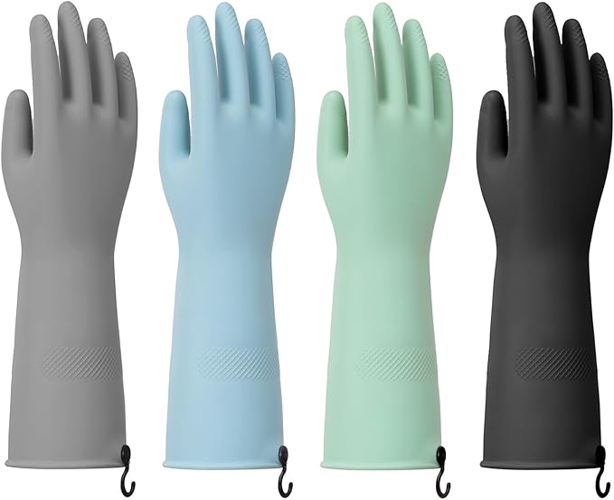 Dishwashing Gloves for Kitchen, 4 Pairs Rubber Cleaning Household Dish Washing by Petacffe